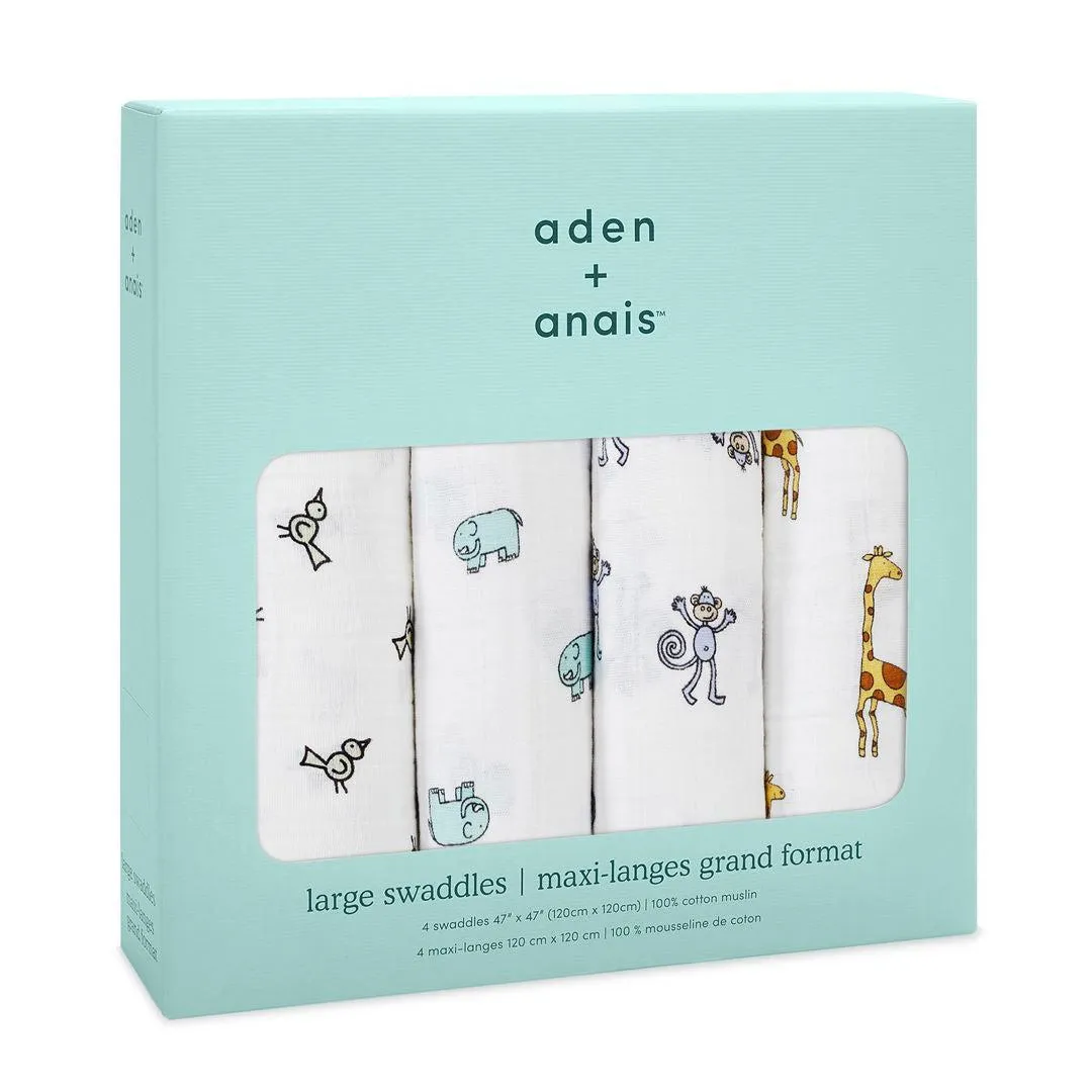 aden   anais Muslin Swaddles - Jungle Jam - 4 Pack