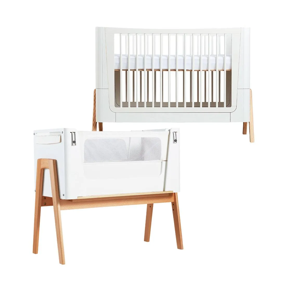Gaia Baby Hera Cot Bed   Bedside Crib Two Piece Bundle - Scandi-White   Natural
