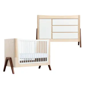 Gaia Baby Hera Cot Bed   Dresser Two Piece Bundle - Natural   Walnut