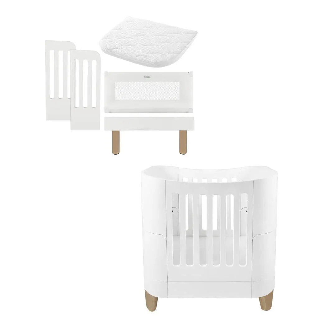 Gaia Baby Serena Mini Cot   Bedside Crib - Includes Bedside mattress - White / Natural