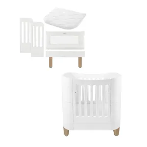 Gaia Baby Serena Mini Cot   Bedside Crib - Includes Bedside mattress - White / Natural