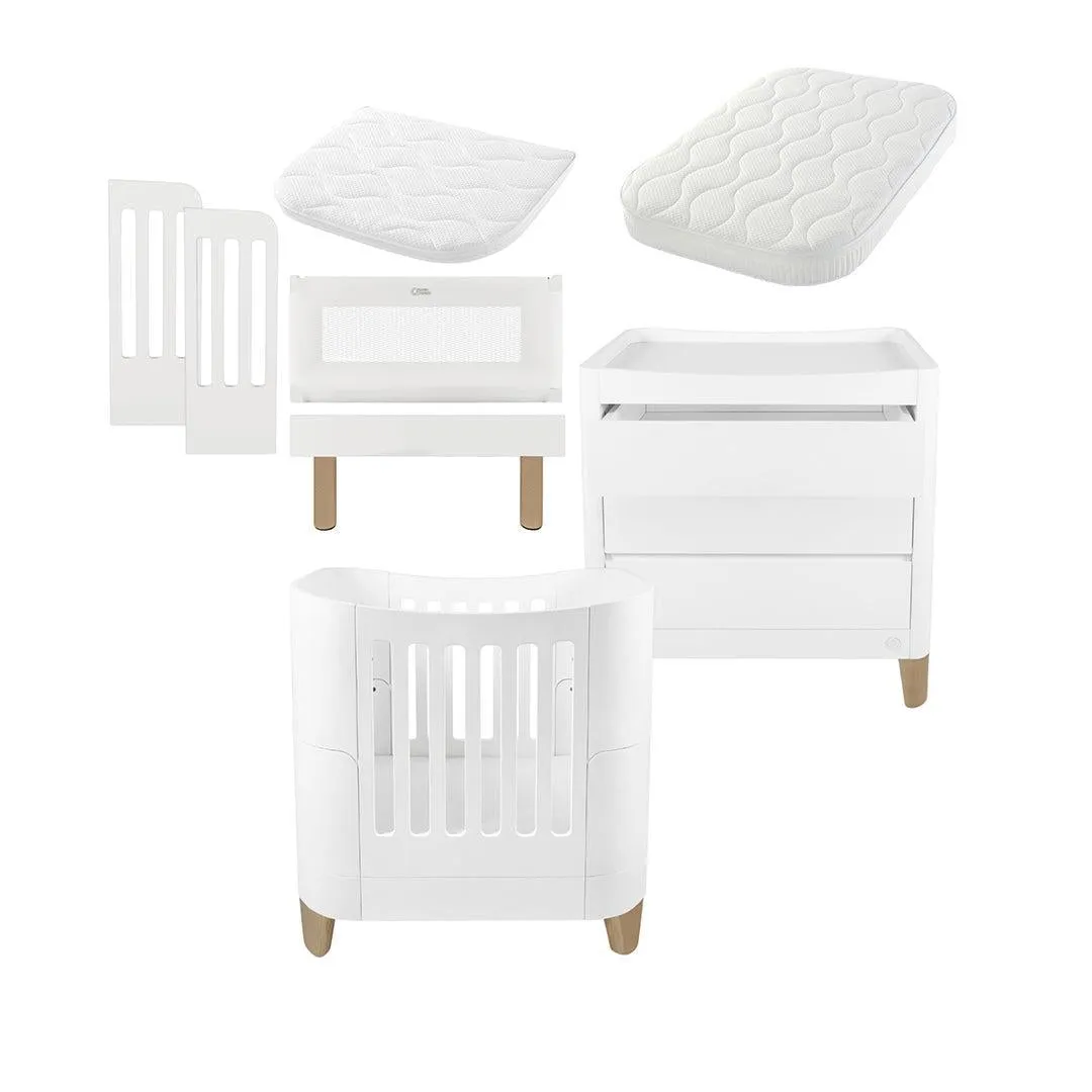Gaia Baby Serena Mini Cot   Bedside Crib Set (Incl Bedside mattress) Mini Cot and Dresser - White / Natural