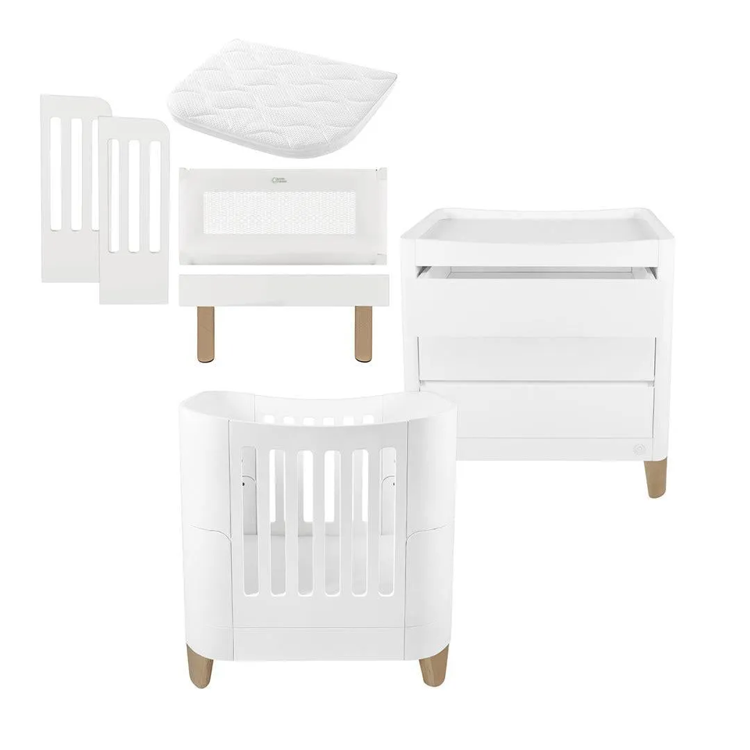 Gaia Baby Serena Mini Cot   Bedside Crib Set (Incl Bedside mattress) Mini Cot and Dresser - White / Natural
