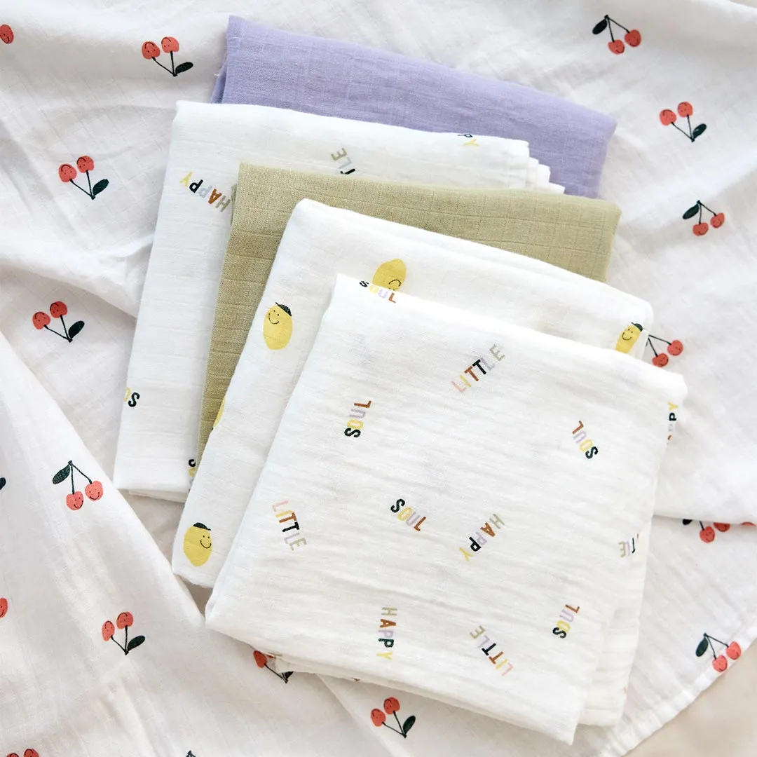 Lassig Swaddle & Burp Blanket - Happy Fruits - Cherry
