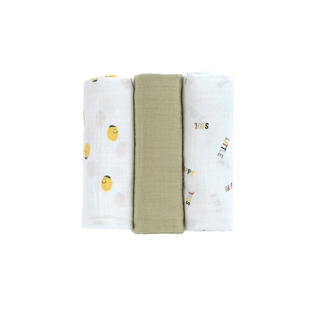 Lassig Swaddle & Burp Blanket - Happy Fruits - Lemon