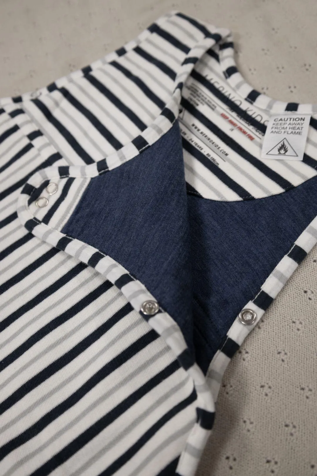 Merino Kids Go Go Sleeping Bag - Duvet Weight - Dark Slate Stripe