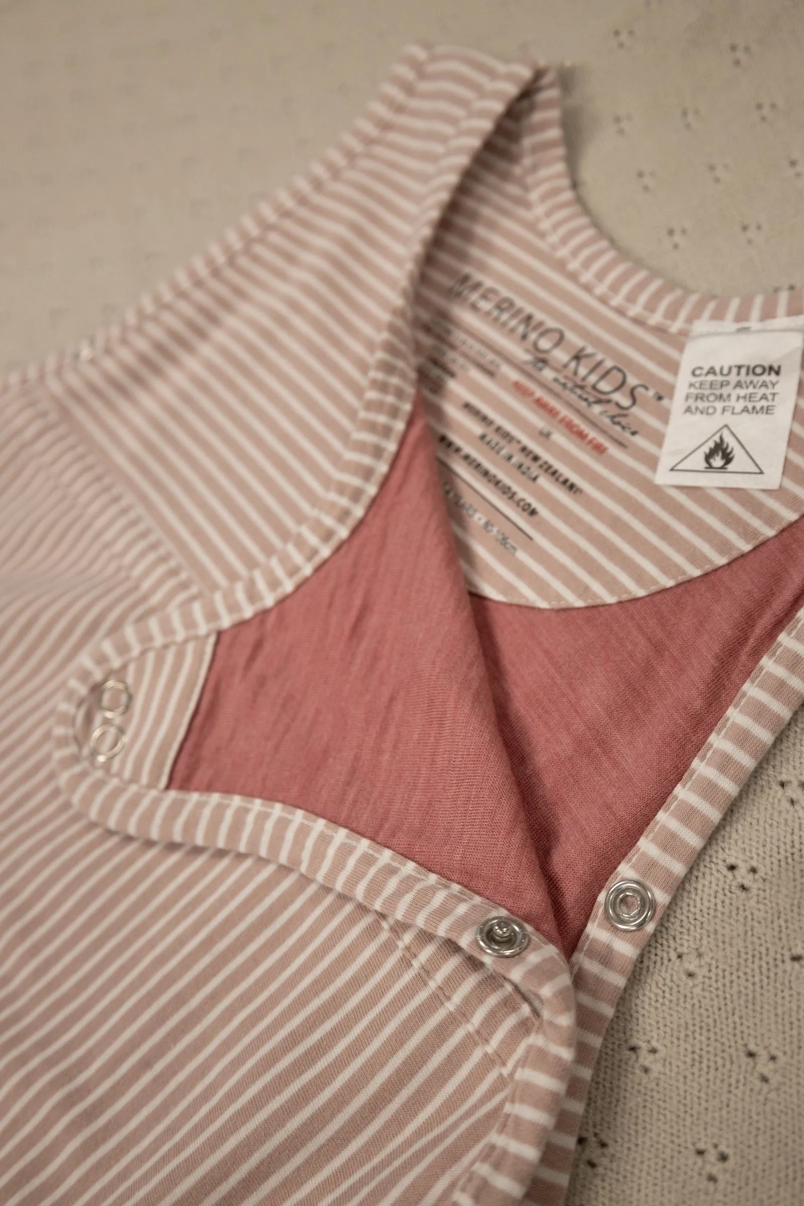 Merino Kids Go Go Sleeping Bag - Duvet Weight - Misty Rose Stripe