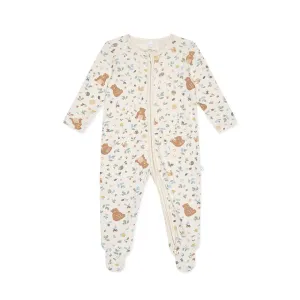 MORI Bear Print Two Way Zip Up Sleepsuit - Honey Bear Print