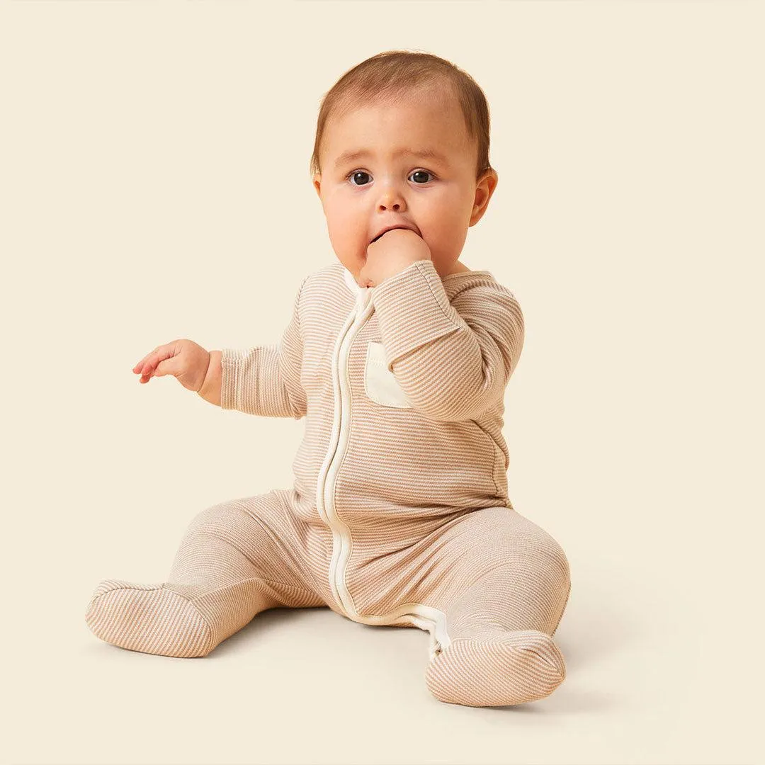 MORI Clever Zip Sleepsuit - Oatmeal Stripe