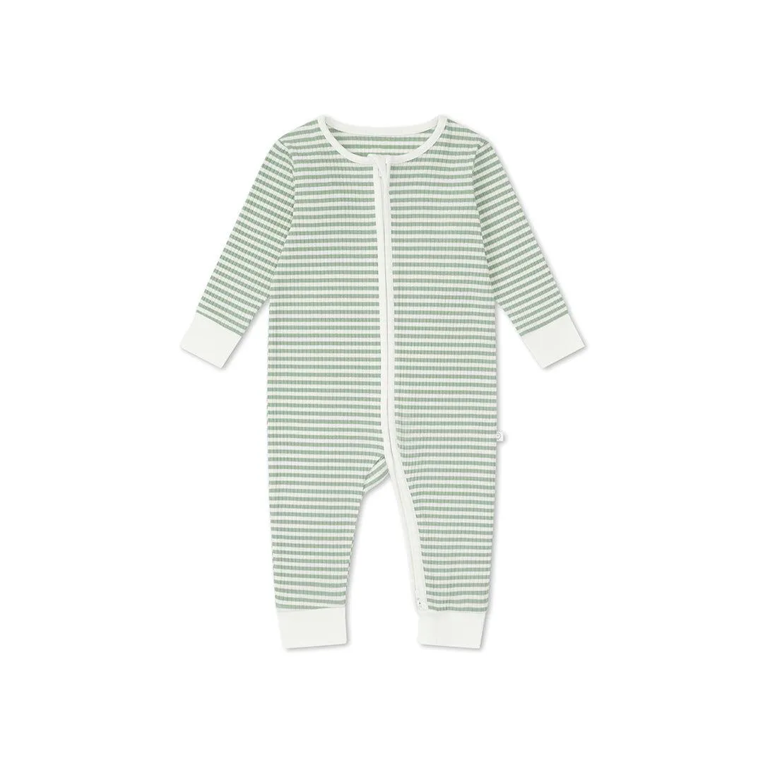MORI Clever Zip Sleepsuit - Sage Stripe