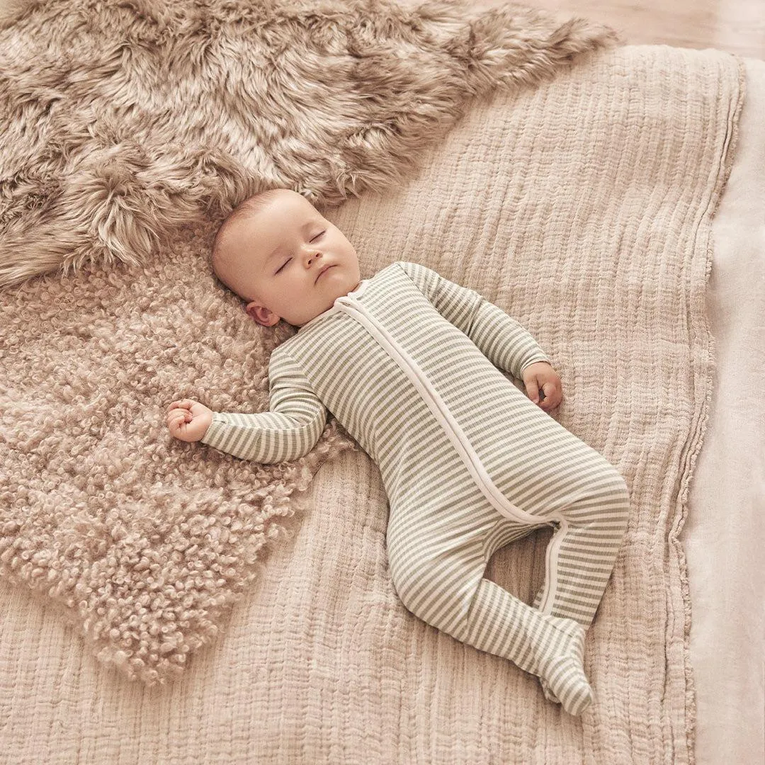 MORI Clever Zip Sleepsuit - Sage Stripe