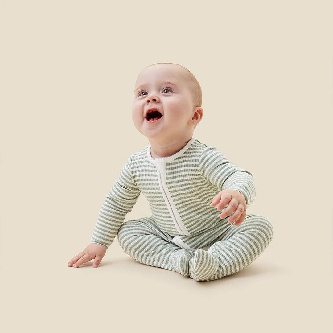 MORI Clever Zip Sleepsuit - Sage Stripe