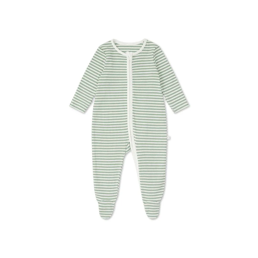MORI Clever Zip Sleepsuit - Sage Stripe