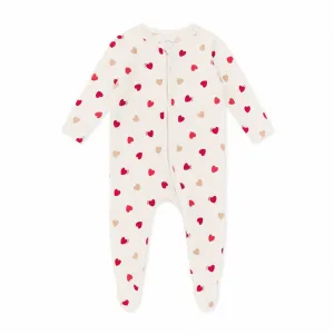 MORI Loveheart Two Way Zip-Up Sleepsuit - Hearts & Cream