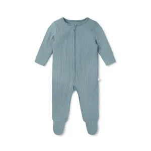 MORI Ribbed Clever Zip Sleepsuit - Blue