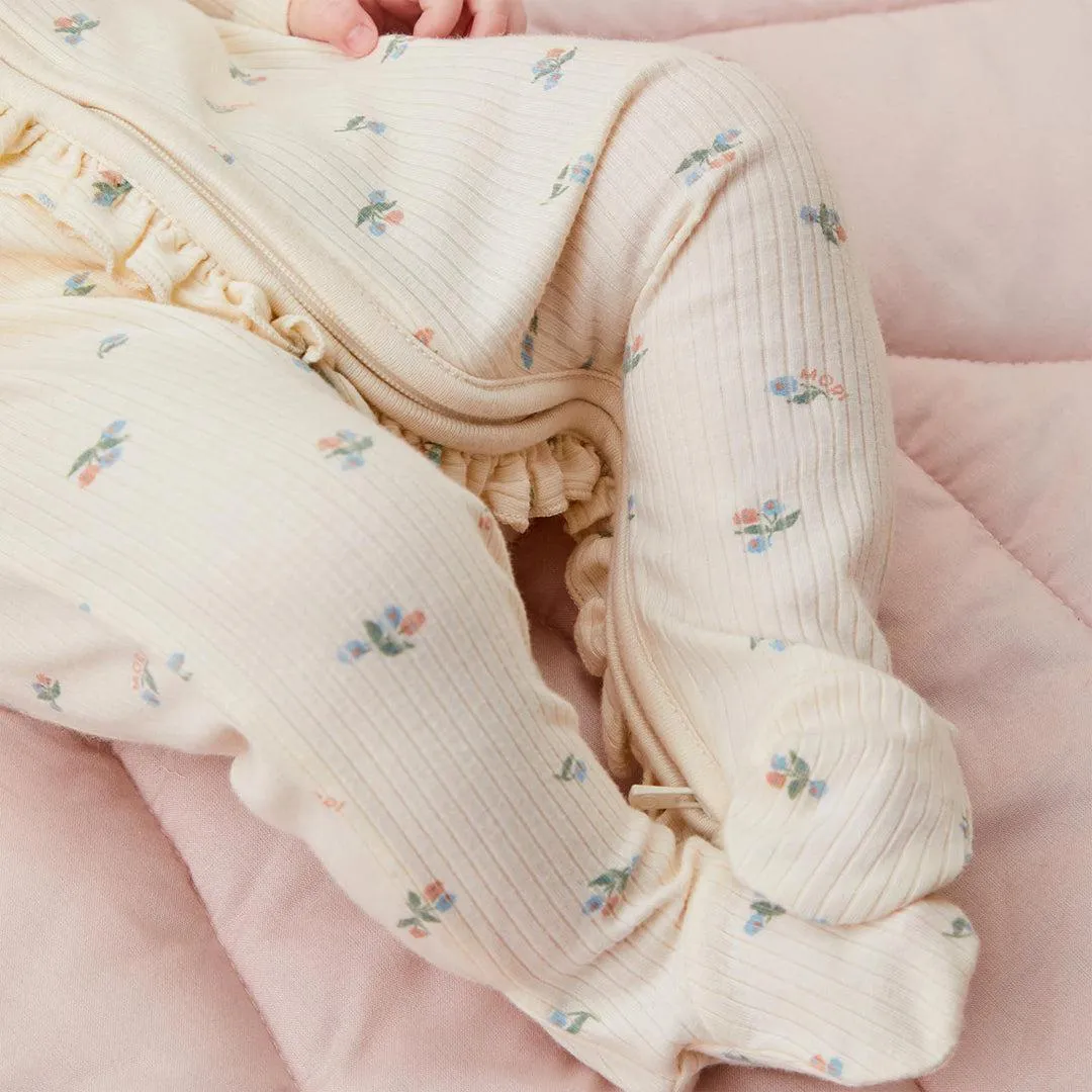 MORI Ribbed Floral Print Two Way Zip-Up Sleepsuit - Floral Print