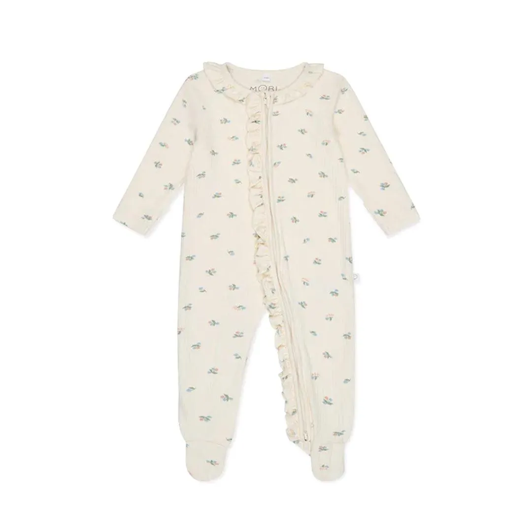 MORI Ribbed Floral Print Two Way Zip-Up Sleepsuit - Floral Print