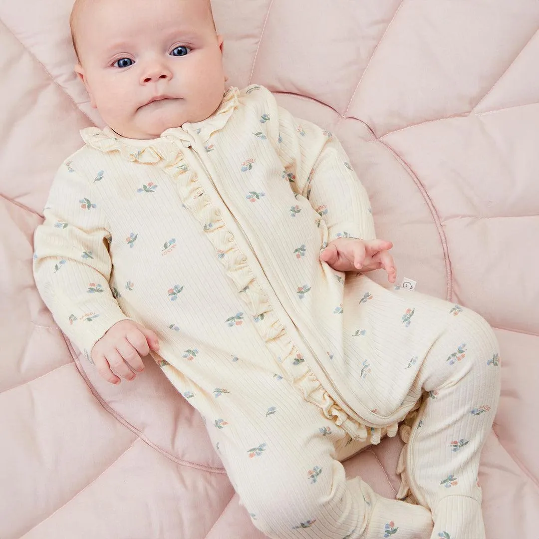 MORI Ribbed Floral Print Two Way Zip-Up Sleepsuit - Floral Print