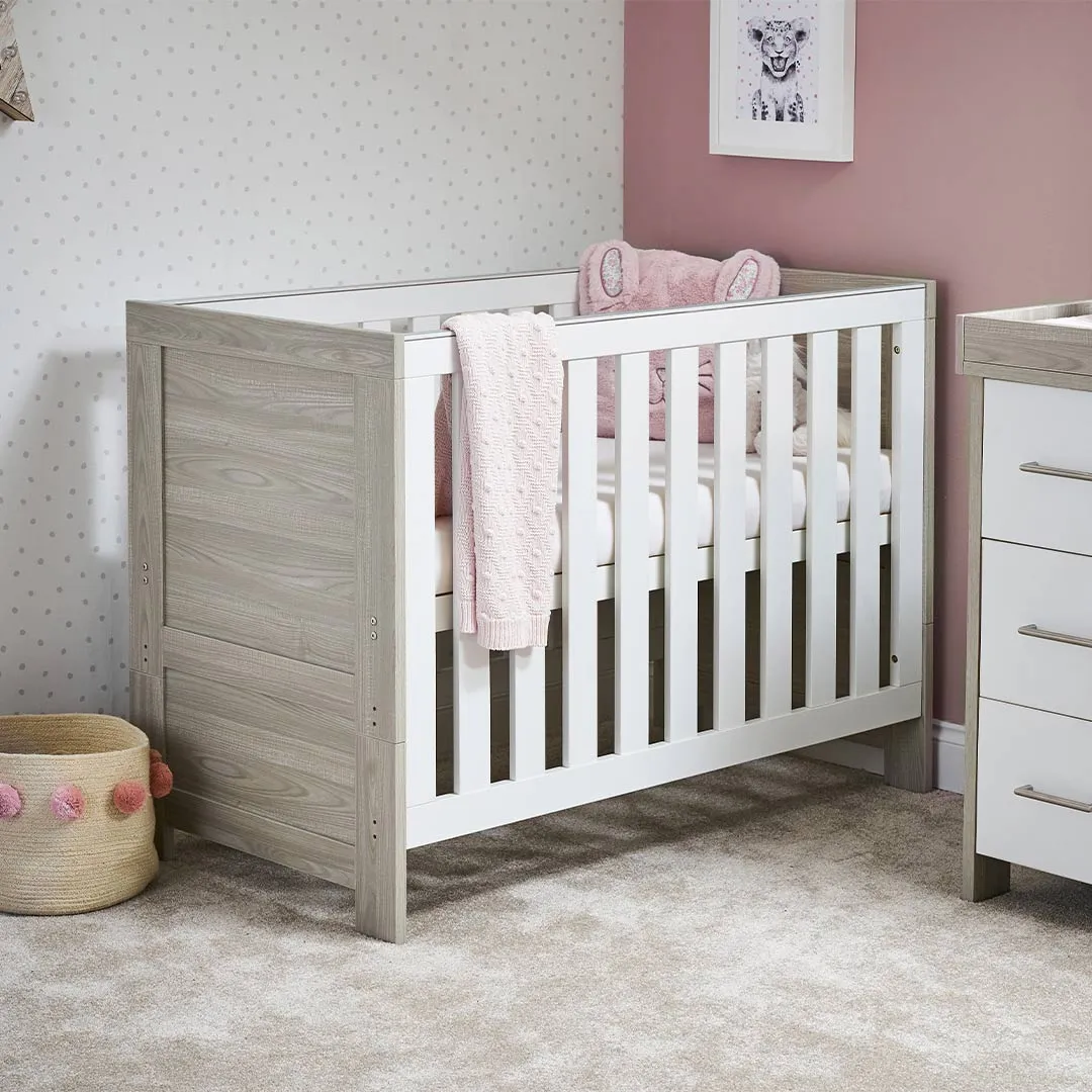 Obaby Nika Mini Cot Bed - Grey Wash   White