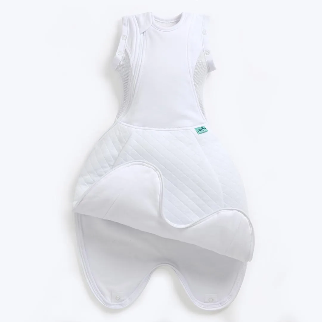 Purflo Swaddle To Sleep Bag - Soft White - TOG 2.5