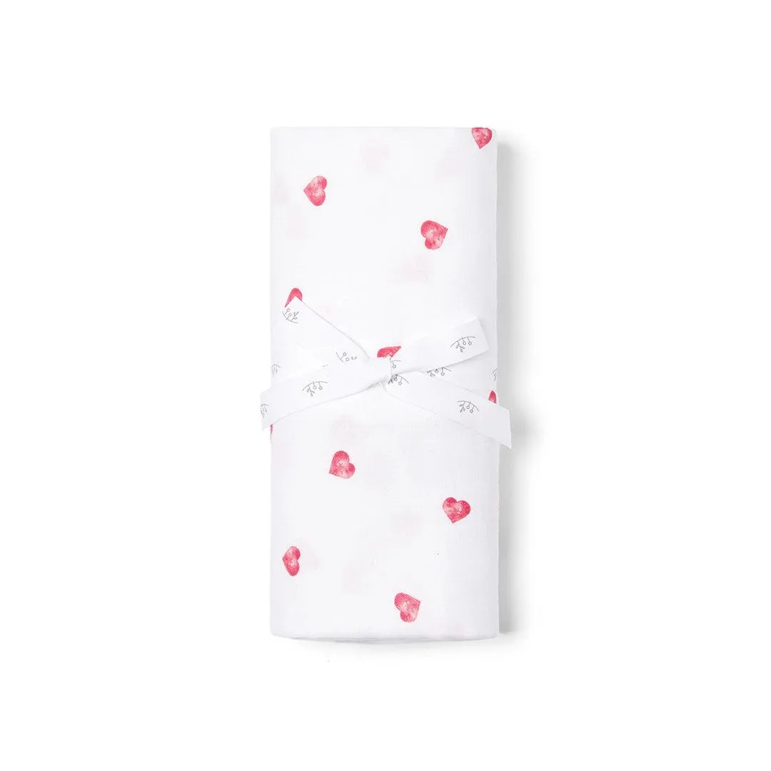 Rosa & Blue Muslin Swaddle  - Pink Heart