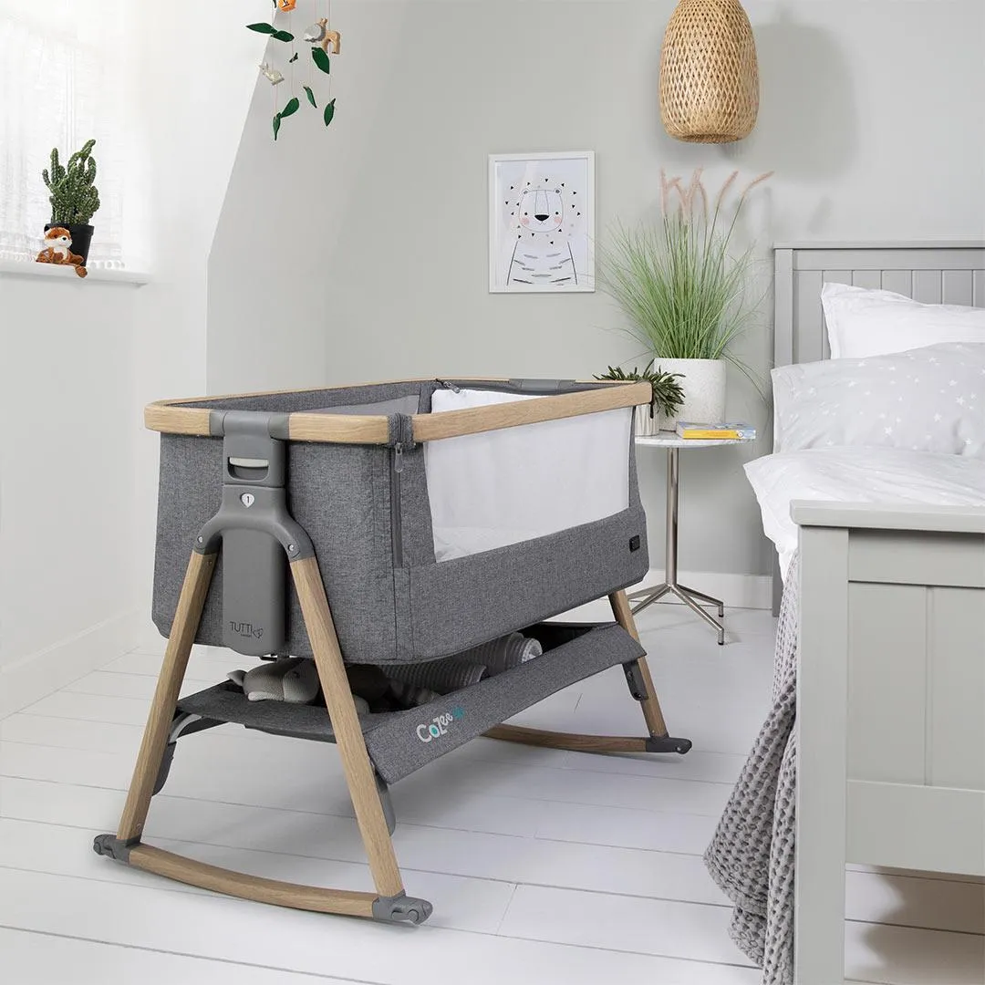 Tutti Bambini CoZee Air Bedside Crib - Oak and Charcoal